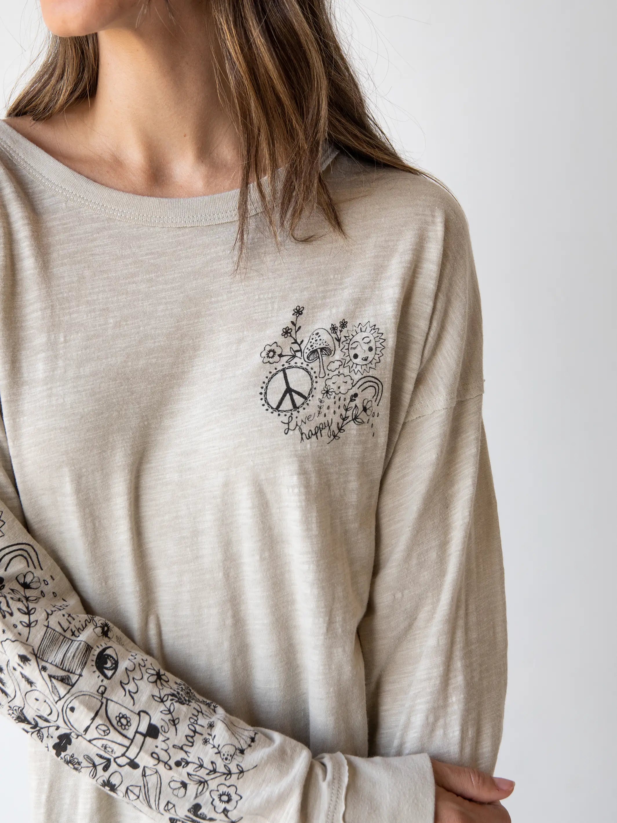 Comfortable And Casual Cotton Doodle Tee - Moonstruck