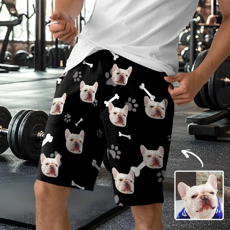 Fresh And Simple Custom Face Paw and Bone Pattern Black Men's Short Sweatpants