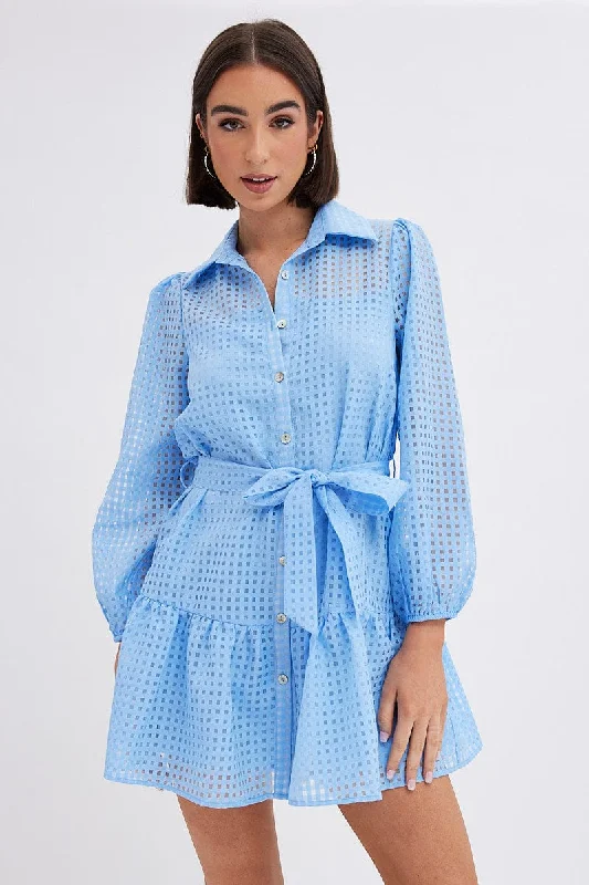 Energy Plan Blue Shirts Dress Mini Long Sleeve
