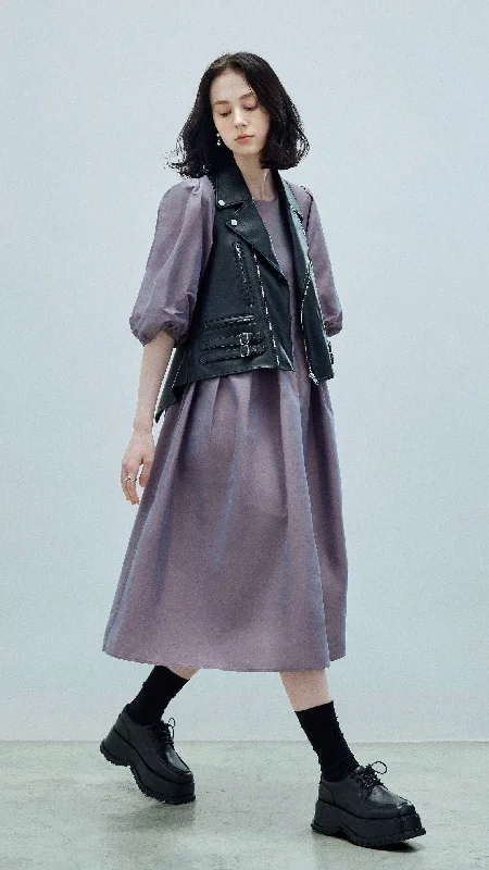 Dessert Matching Nylon Puff Sleeves Dress