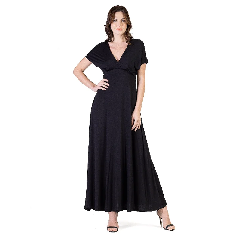 Exquisite Craftsmanship 24seven Comfort Apparel Womens Cap Sleeve V Neck Maxi Dress