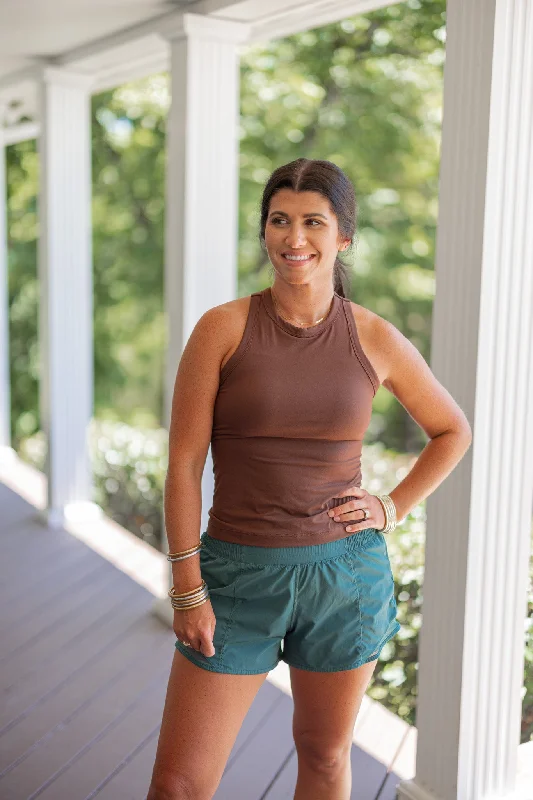 Retro Lace Fabric Racerback Java Brown Tank Top