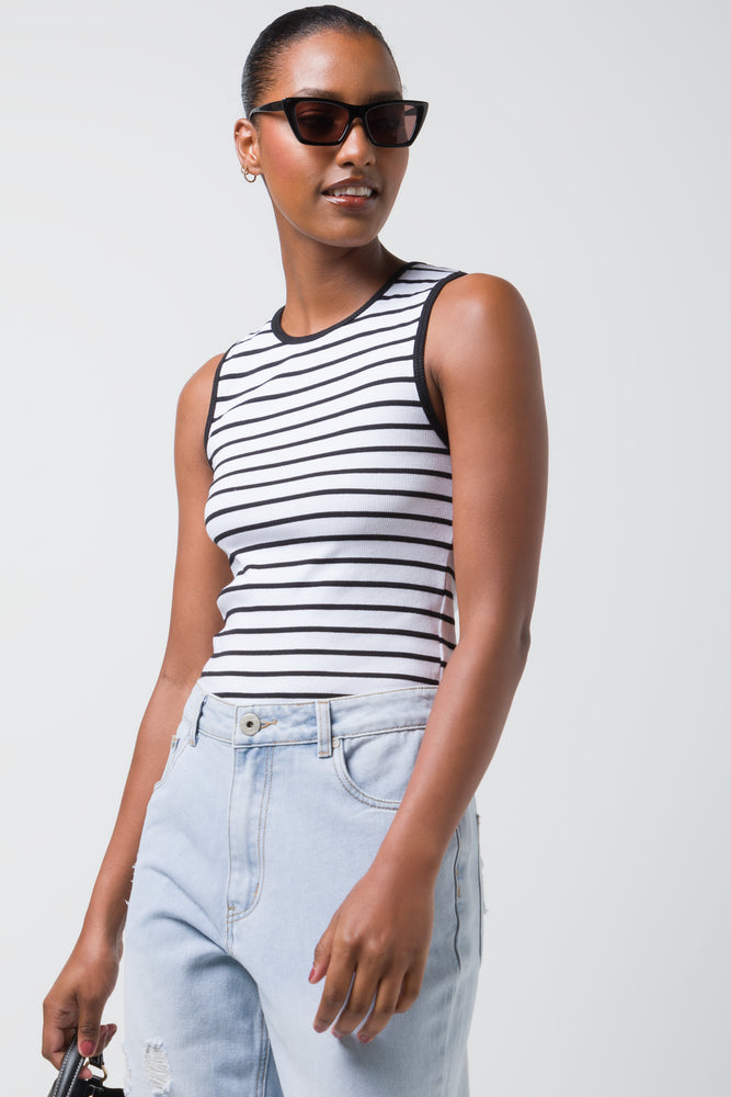 Light Comfort Stripe Rib Cotton Spandex Vest White