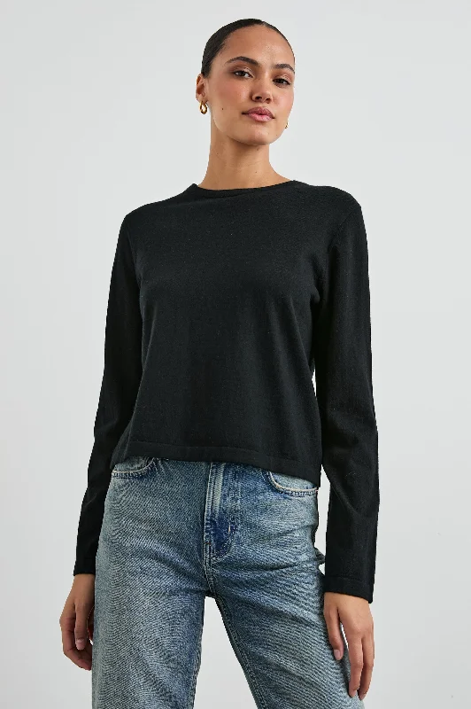Classic Style COTTON CASHMERE LONG SLEEVE TEE - BLACK
