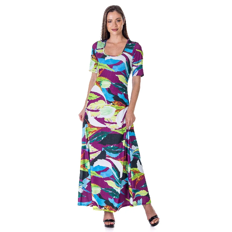 High-end Sense 24seven Comfort Apparel Womens Multicolor Floral Print Elbow Sleeve Casual A Line Maxi Dress High-end Sense 24seven Comfort Apparel Womens Multicolor Floral Print Elbow Sleeve Casual A Line Maxi Dress