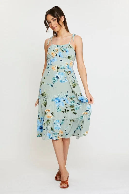 Carefree Style Print A Line Dress Midi