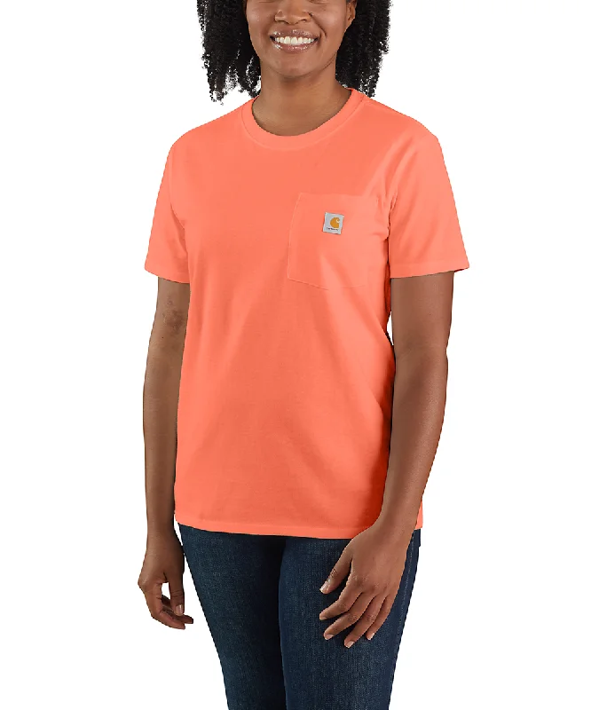 Cozy Shirts Carhartt Women's K87 Short Sleeve Pocket Tee - Electric Coral