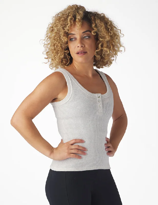 Simple Solid Color Comfort Henley Tank: Oatmeal Heather