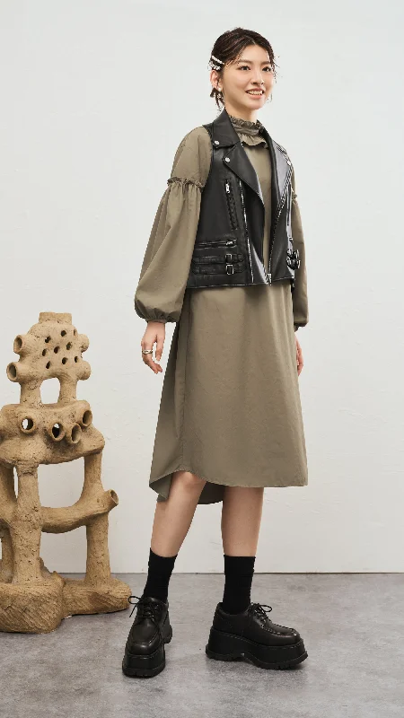 Celebrity Style Ruffle Collar With Puff Sleeves Dress