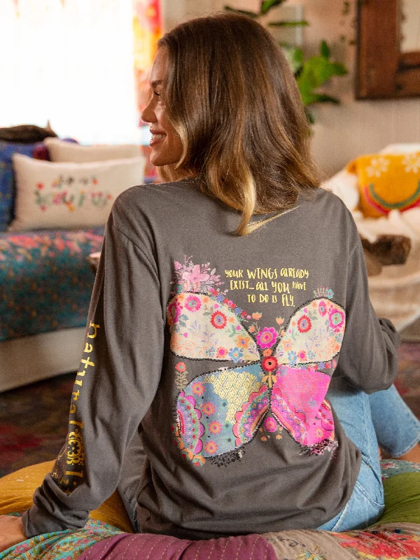 Fresh And Natural Long Sleeve Cotton Comfy Tee Shirt - Wings Exist