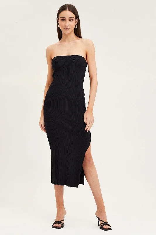 Celebrity Must-have Black Bandeau Knit Midi Dress