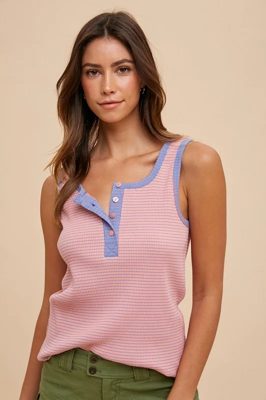 Comfortable Sweaters Ribbed Stripes Mauve Tank Top