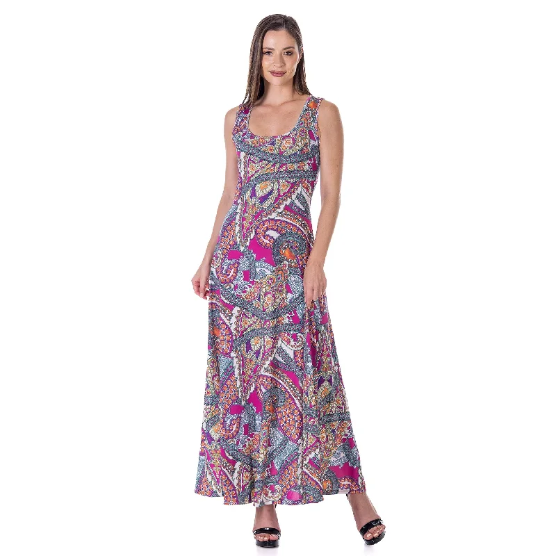 Youthful Style 24seven Comfort Apparel Womens Pink Paisley Print Scoop Neck A Line Sleeveless Maxi Dress Youthful Style 24seven Comfort Apparel Womens Pink Paisley Print Scoop Neck A Line Sleeveless Maxi Dress