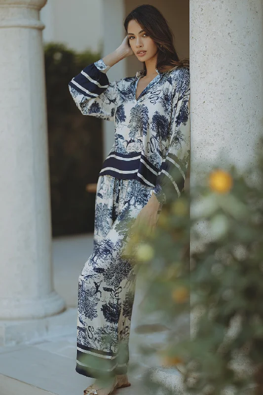 Embroidered Letters BOTANIC PANTS - NAVY