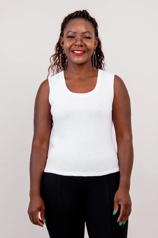 High Street Fashion Melanie Tank, White, Cotton