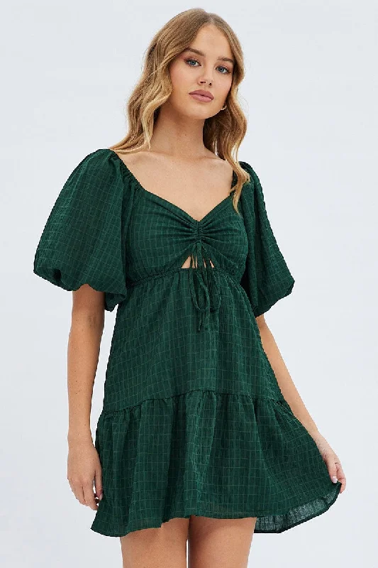 Fashion Must-have Green Fit And Flare Dress Mini Ruched Bust
