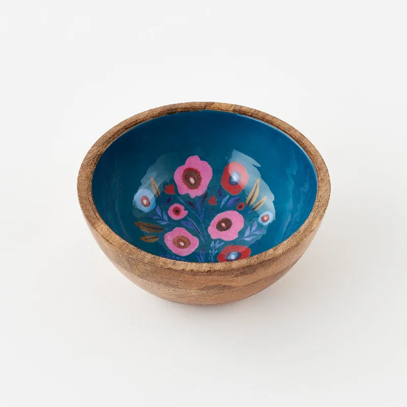 Sports Fashion Posies on Teal Mango Wood Serving Bowl