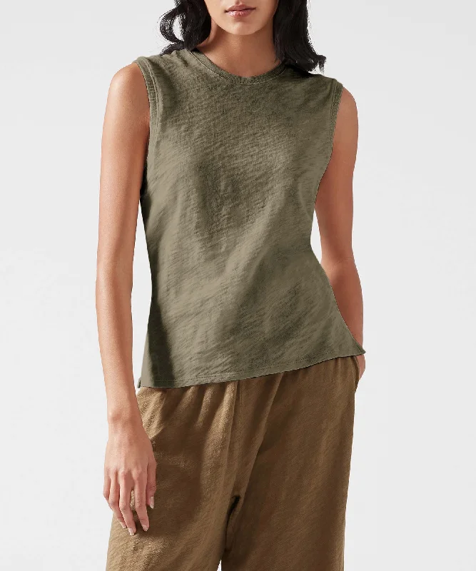 Playful Style Slub Jersey Sleeveless Schoolboy Tee - Army