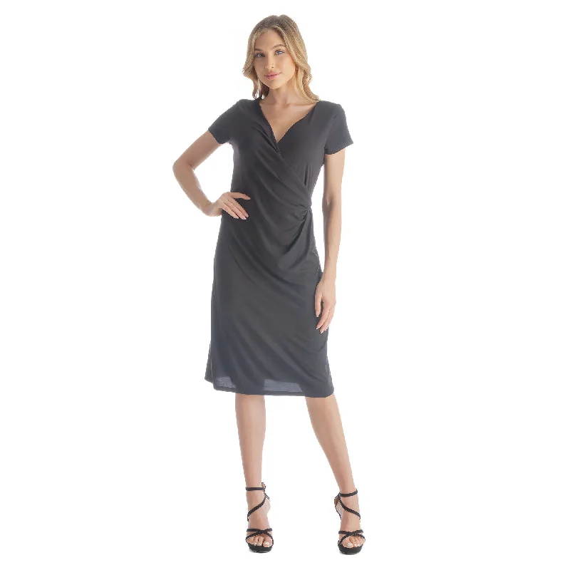 Design Trend 24seven Comfort Apparel Womens Short Sleeve Knee Length Faux Wrap Dress Design Trend 24seven Comfort Apparel Womens Short Sleeve Knee Length Faux Wrap Dress