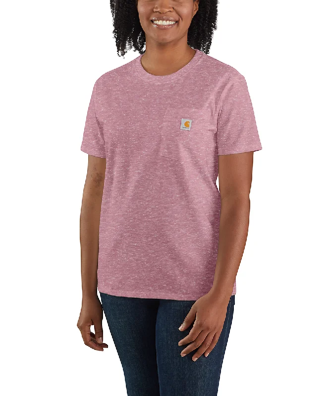 Trendy Wear Carhartt Women’s WK87 Short Sleeve Pocket T-Shirt - Foxglove Snow Heather