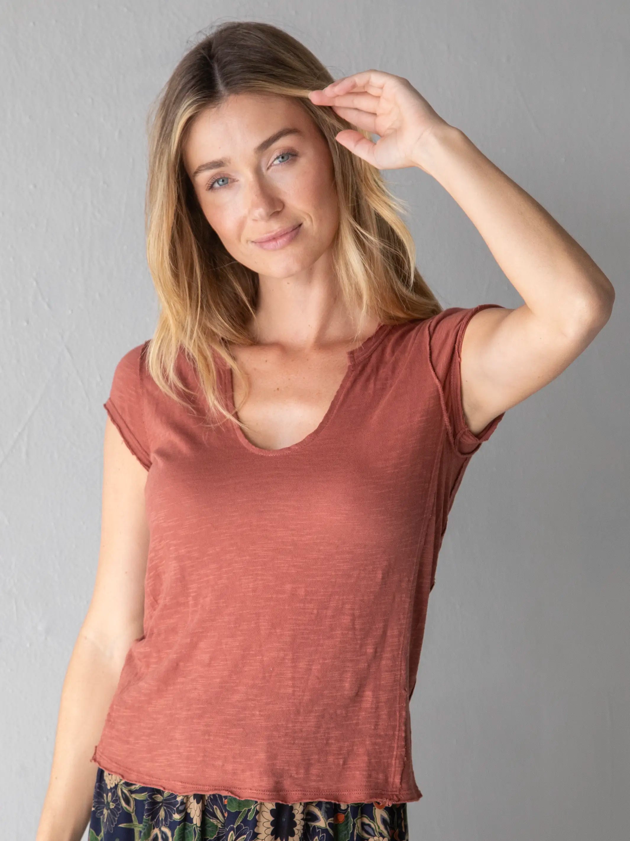 Cozy Fit Molly Cotton Tee Shirt - Rust