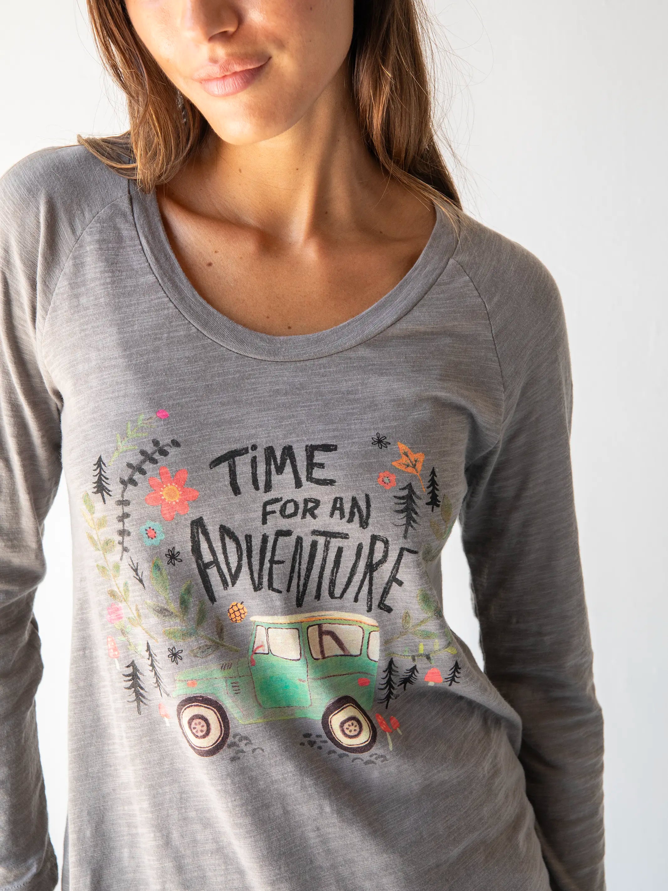 Fresh And Fashionable Long Sleeve Boho Cotton Tee Shirt - Time For An Adventure