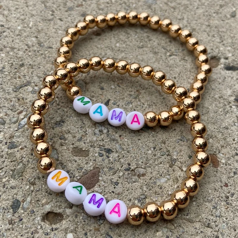 Warm Winter Series Mama Beaded Stretch Bracelets Set Of Two Gold