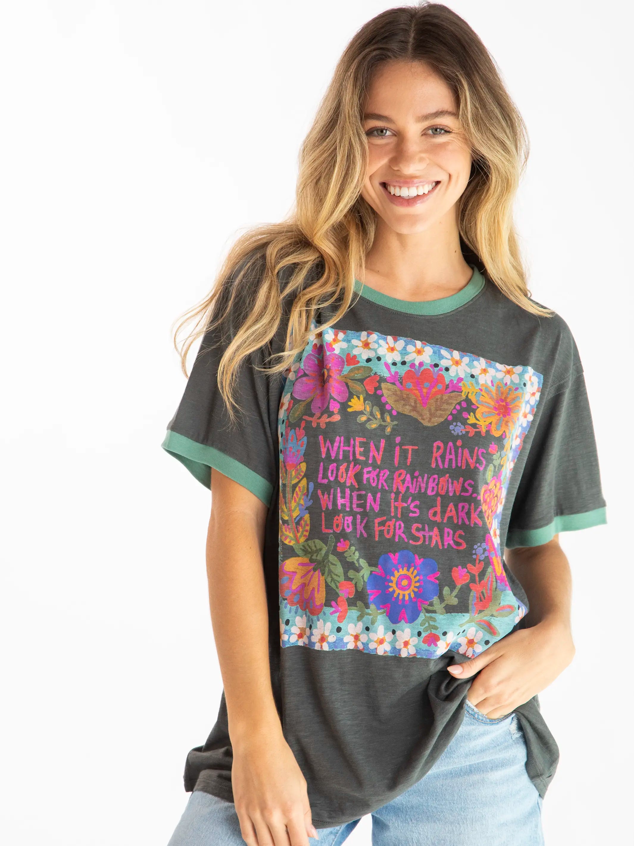 College Style Ringer Oversized Tee Shirt - When It Rains