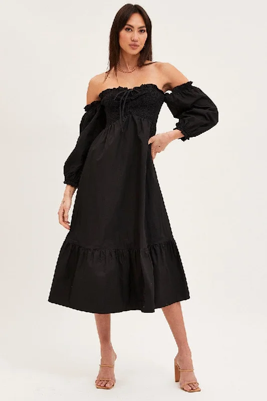 Elegant And Casual Black Dress Off Shoulder Maxi