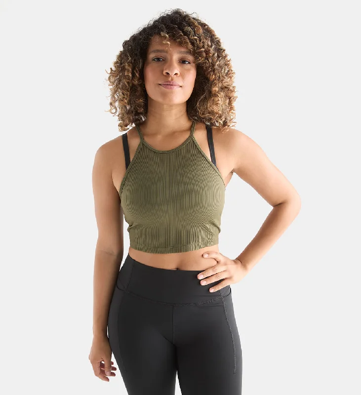 Versatile Items Women's Ribbed Halter Crop Tank