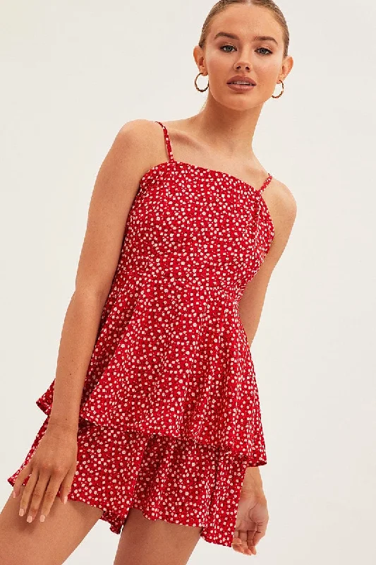 Design And Tailoring Red Geo Sleeveless Mini Dress