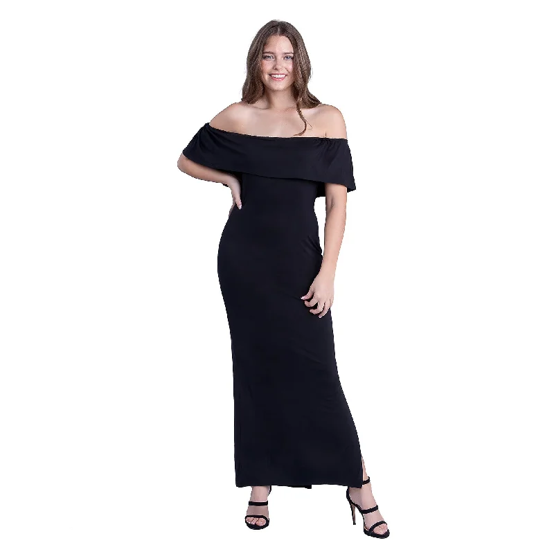 Comfortable Wear 24seven Comfort Apparel Off Shoulder Ruffle Detail Maxi Dress