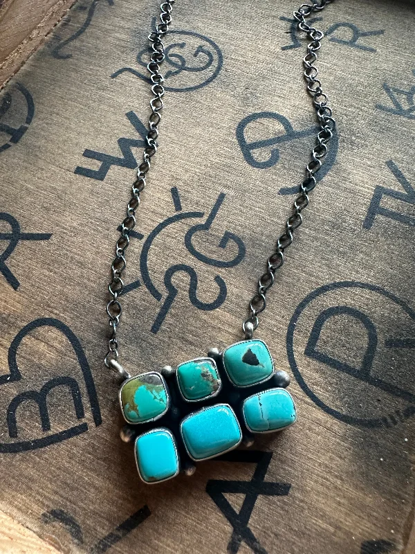 Simple Matching Kingman Turquoise 6 Stone Bar Necklace