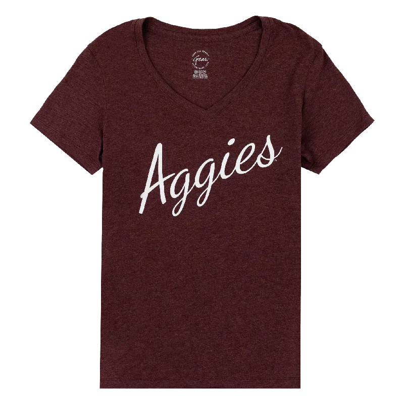 Soft Fashion Texas A&M Script Aggies V Neck Tee