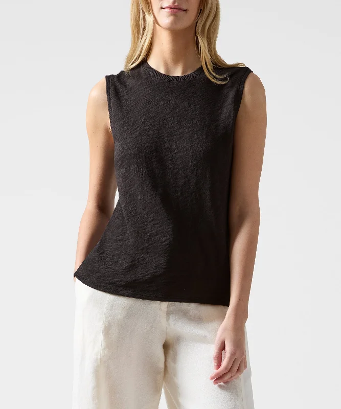 British Fashion Slub Jersey Sleeveless Schoolboy Tee - Black