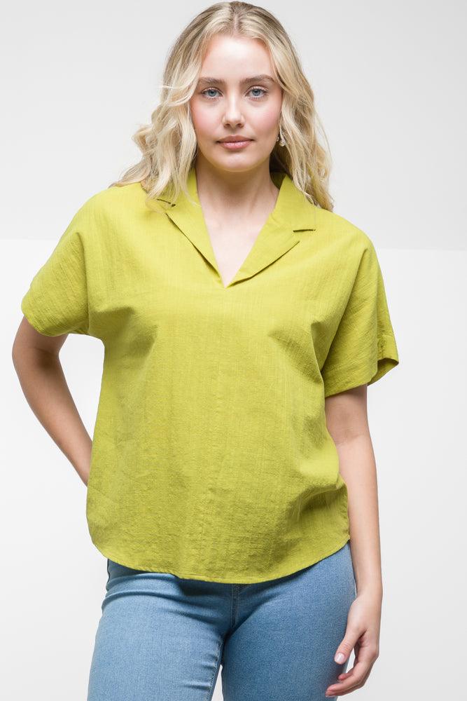 Stylish Ease V-Neck Short Sleeve Top Green