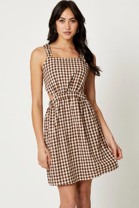 Free And Casual Check Mini Dress Sleeveless Evening