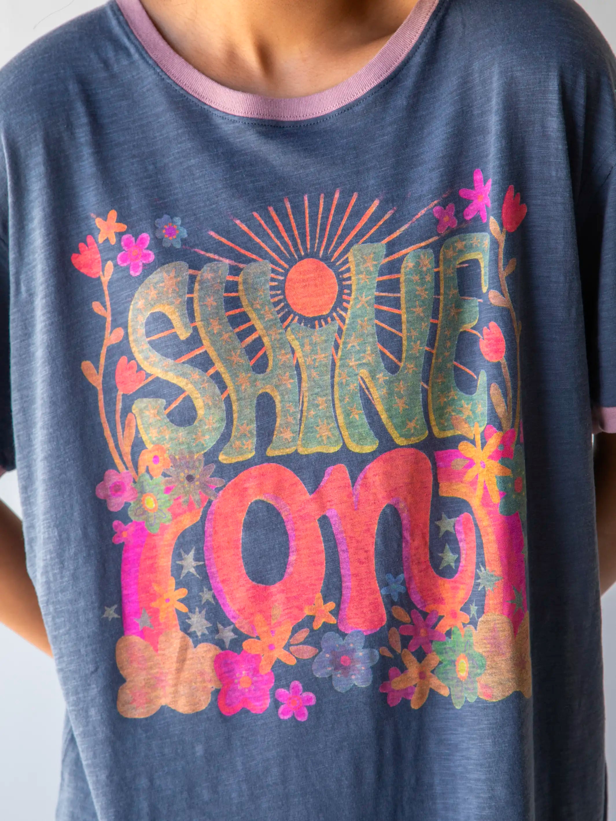 Fresh And Simple Ringer Oversized Tee Shirt - Shine On