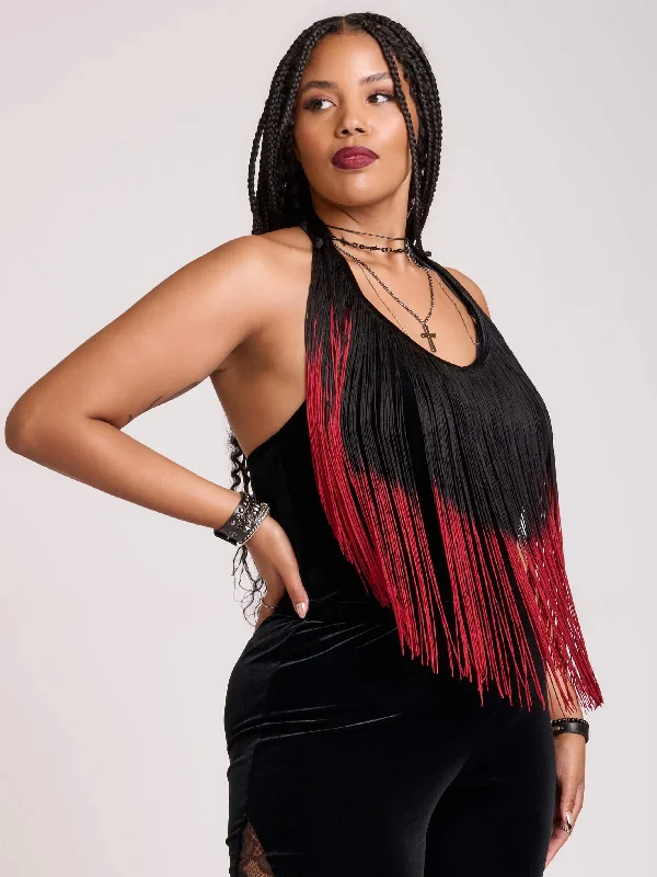 Chic Relaxation Dipped in Blood Velvet Bodysuit
