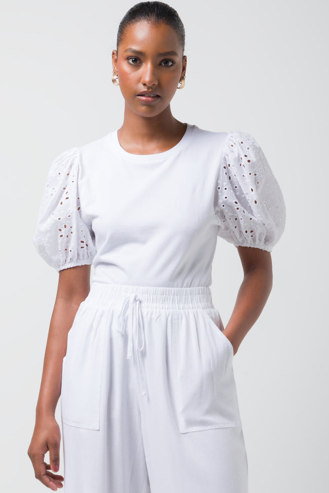 Urban Chic Anglaise Sleeve Top White