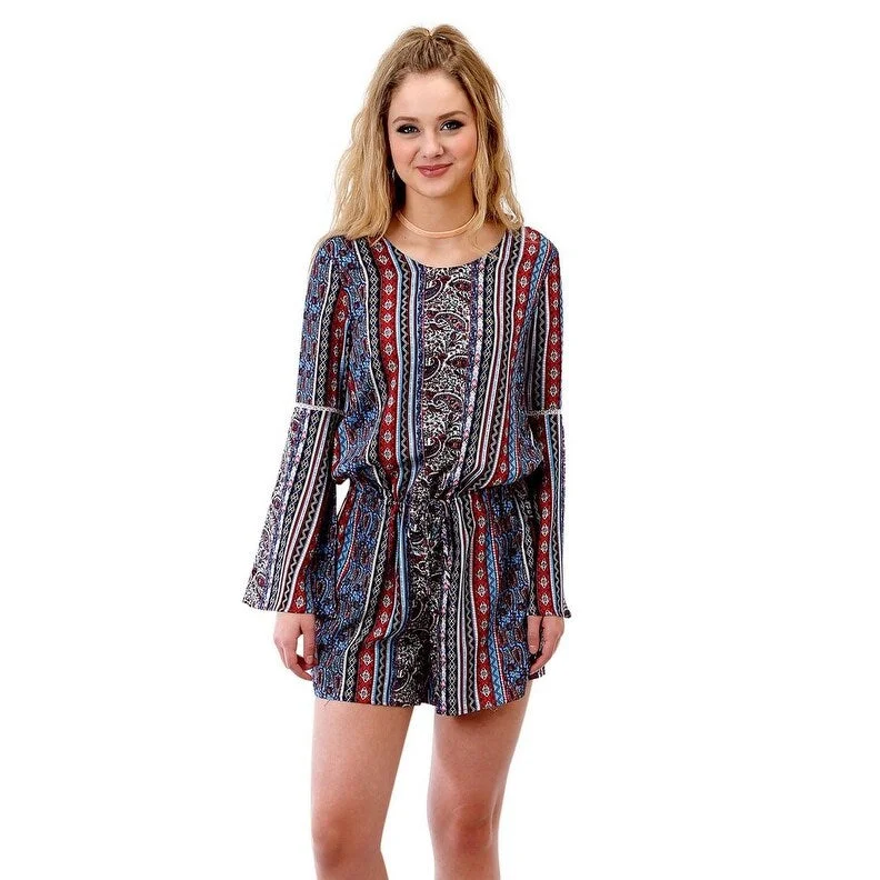 British Fashion Roper Western Romper Womens L/S Shorts Tie Blue 03-062-0590-6026 BU