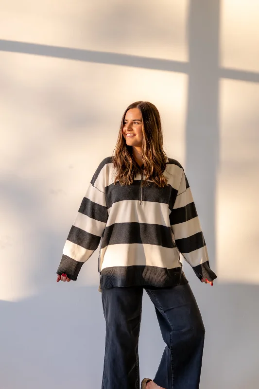 All-Day Comfort Coastal Stripe Pullover | Carbon Champagne