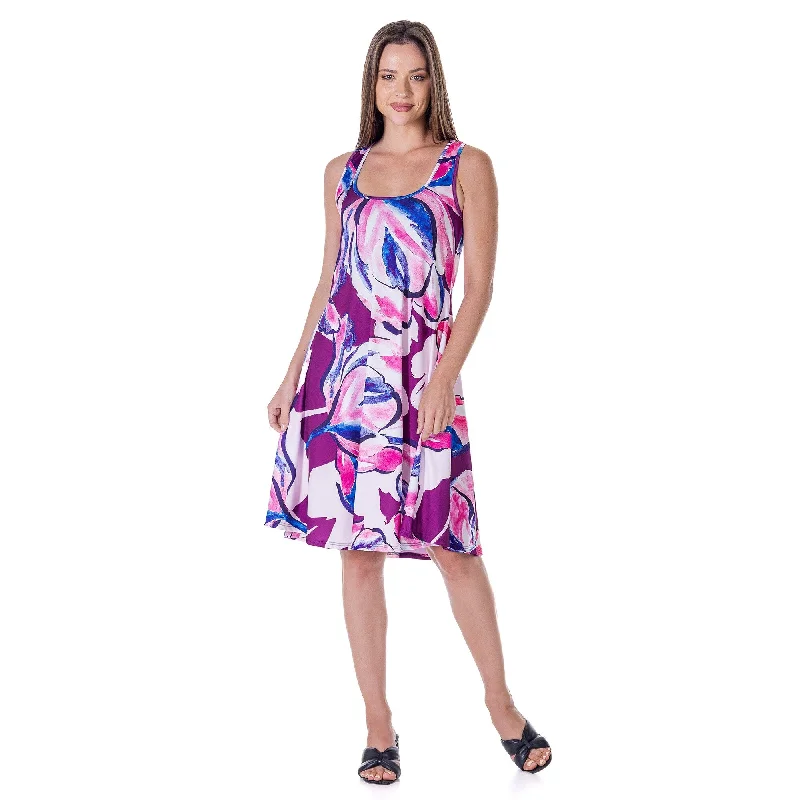 Sweet Breath 24seven Comfort Apparel Womens Purple Floral Sleeveless Knee Length Tank Swing Dress Sweet Breath 24seven Comfort Apparel Womens Purple Floral Sleeveless Knee Length Tank Swing Dress