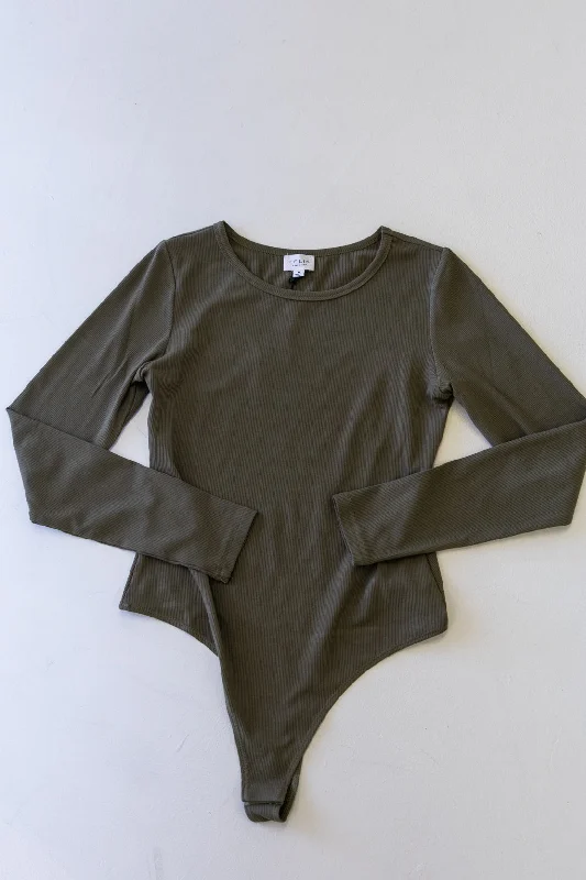 Casual And Versatile Gigi Long Sleeve Ribbed Bodysuit | Olive