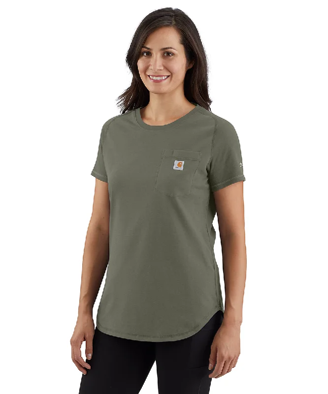 Lounge Chic Carhartt Women's Force Short Sleeve Pocket T-Shirt - Dusty Olive
