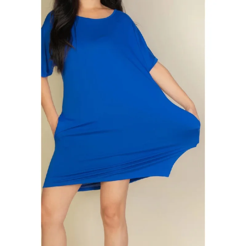 Fashion Trend Short Sleeves Side Pocket Double Folded Mini Dress