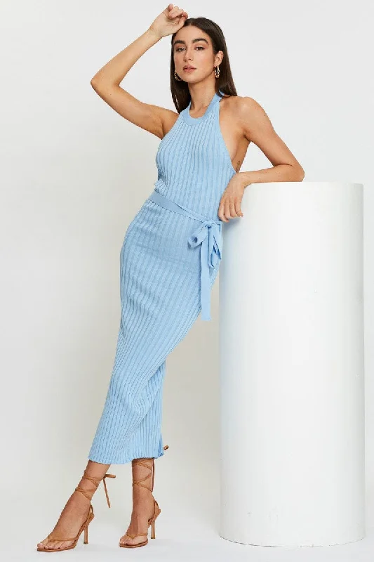 Fresh And Simple Blue Bodycon Dress Maxi Knit