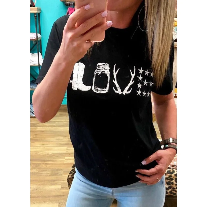 Playful Style Women's Aesthetic Plus Size Black Basic Love Harajuku Baseball T-shirt