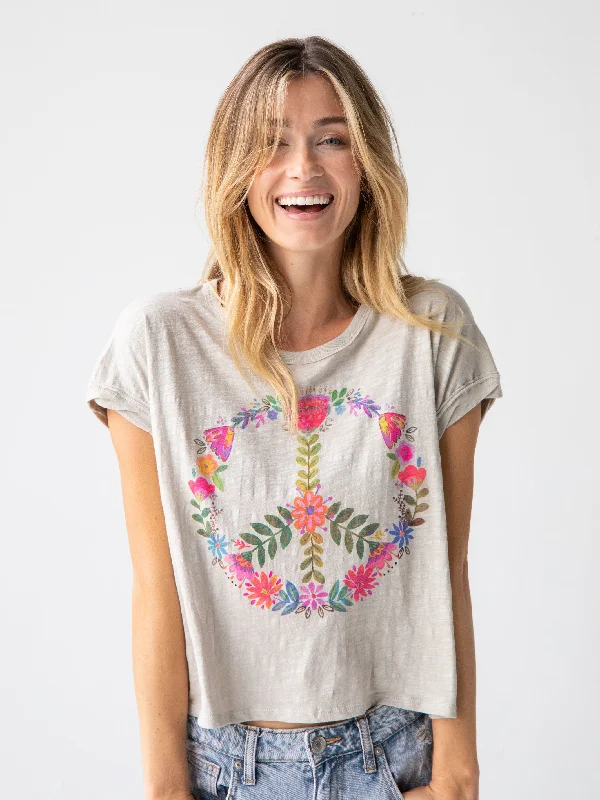 Luxury Style Frankie Cotton Boxy Tee Shirt - Moonstruck Peace Sign