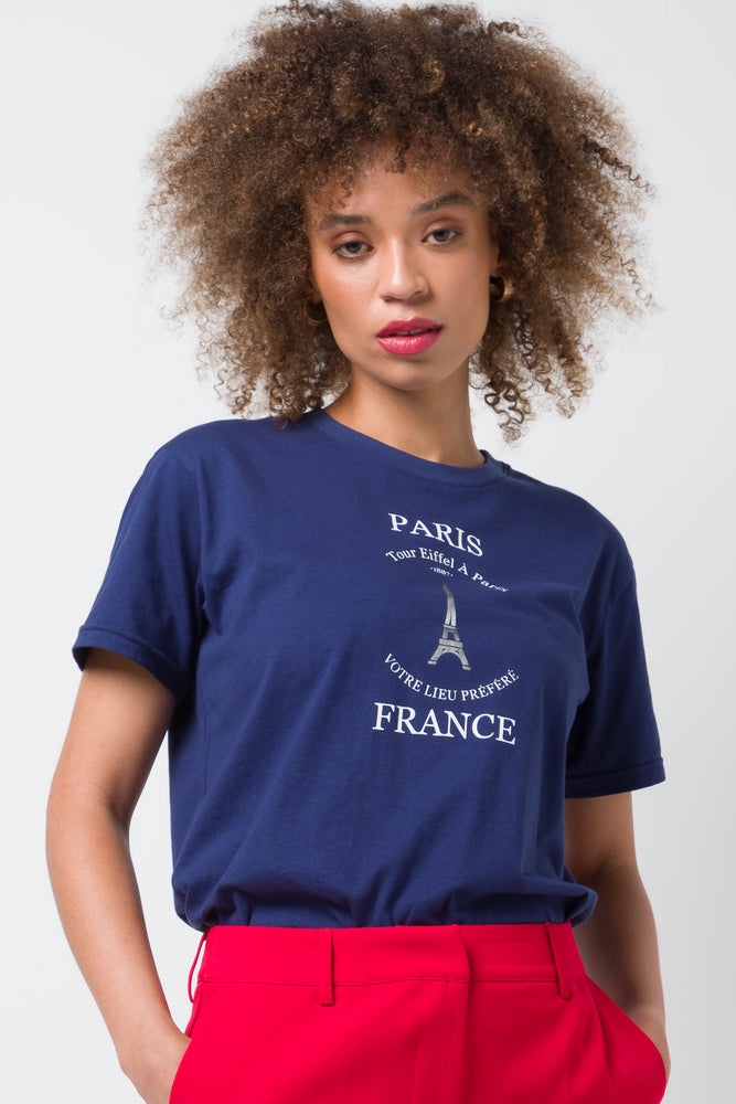 Cozy Outerwear Placement Printed Tee Navy